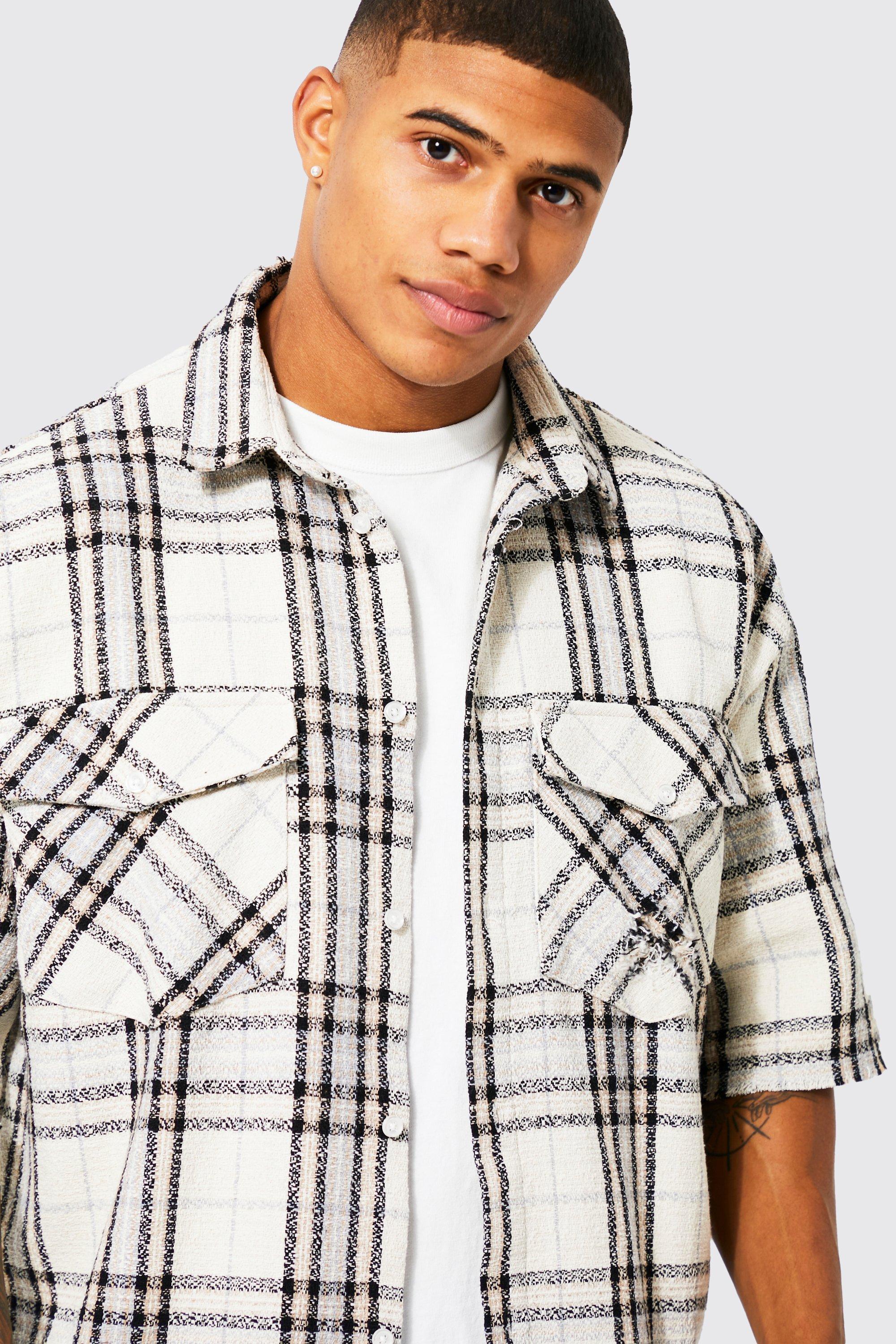 Short Sleeve Boxy Oversize Boucle Flannel Shirt | boohoo USA Short Sleeve Boxy Oversize Boucle Flannel Shirt | boohoo USA